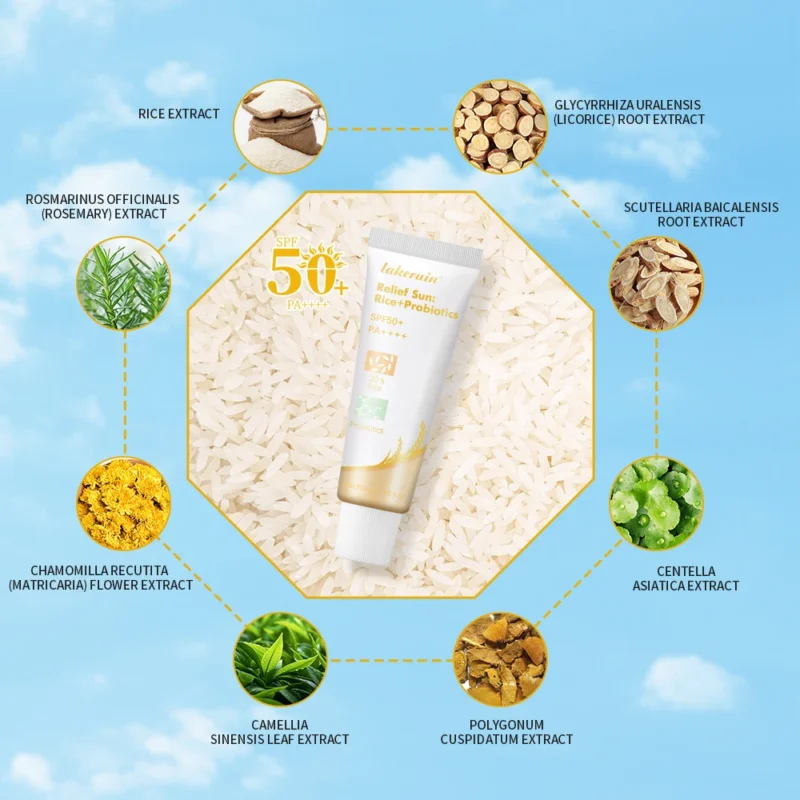 Lakerain SPF50+ Rice+Probiotics Sunscreen Skin Protection Refreshing Makeup Sunscreen Cream UV Resistance Facial Sunscreen New - Image 5