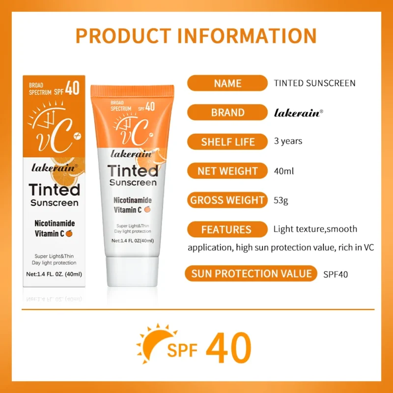 SPF40 Tinted Moisturizing VC Sunscreen Skin Protection Refreshing Makeup Sunscreen Cream UV Anti-aging Resistance Sunscreen - Image 6
