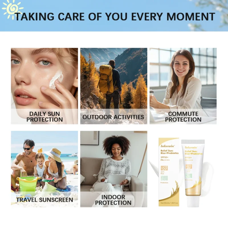 Lakerain SPF50+ Rice+Probiotics Sunscreen Skin Protection Refreshing Makeup Sunscreen Cream UV Resistance Facial Sunscreen New - Image 3