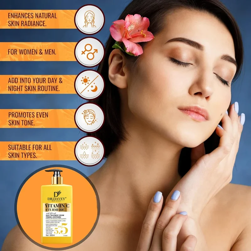 Vitamin C+Turmeric Body Lotion Brightening Cream. Anti-aging cream for age spots, dark spots on face, hands, body. Large 500ml - Image 6