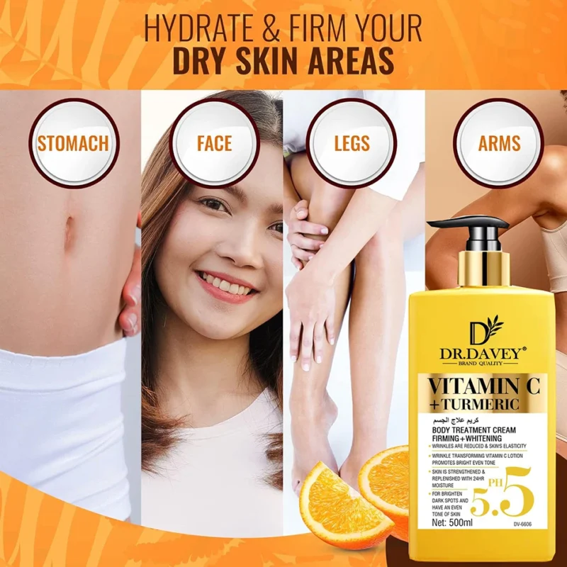 Vitamin C+Turmeric Body Lotion Brightening Cream. Anti-aging cream for age spots, dark spots on face, hands, body. Large 500ml - Image 5