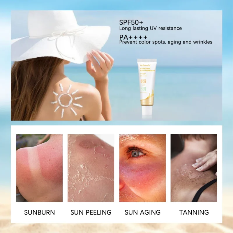 Lakerain SPF50+ Rice+Probiotics Sunscreen Skin Protection Refreshing Makeup Sunscreen Cream UV Resistance Facial Sunscreen New - Image 2